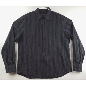 Club Monaco Shirt Mens XL Black Striped Long Sleeve Cotton Stretch Pocket
